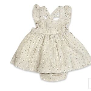 Viverano Ditsy Floral Ruffle Cross Back Flare Baby Dress and Bloomer Set